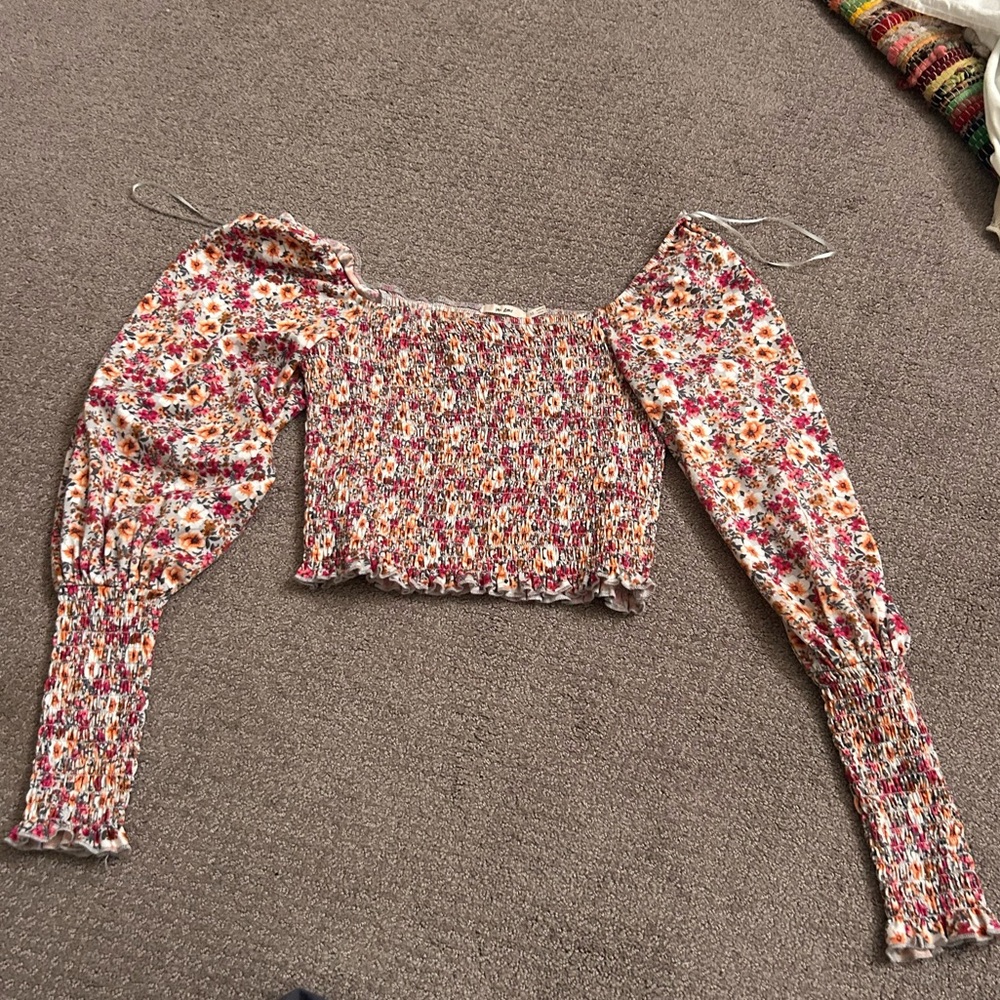 Lizard Thicket Pink Smocked Crop Blouse